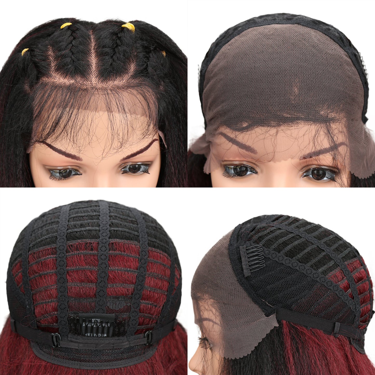 Joedir | Straight Yaki 13x4''Free Part Lace Front Synthetic Wigs with Baby Hair | 24 inch Length | Ombre Wine