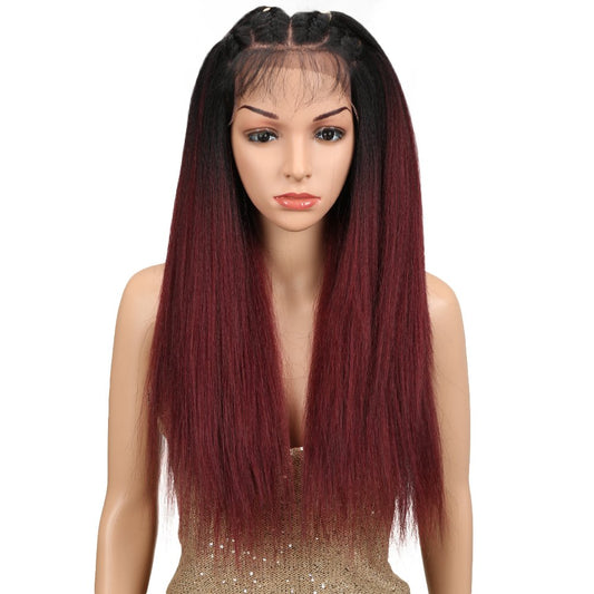 Joedir | Straight Yaki 13x4''Free Part Lace Front Synthetic Wigs with Baby Hair | 24 inch Length | Ombre Wine