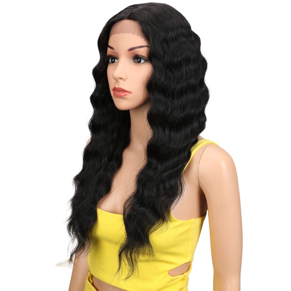 Joedir | Long Wave 1.5x4.5'' Lace Front Synthetic Wigs | 24 inch Length | Natural Black