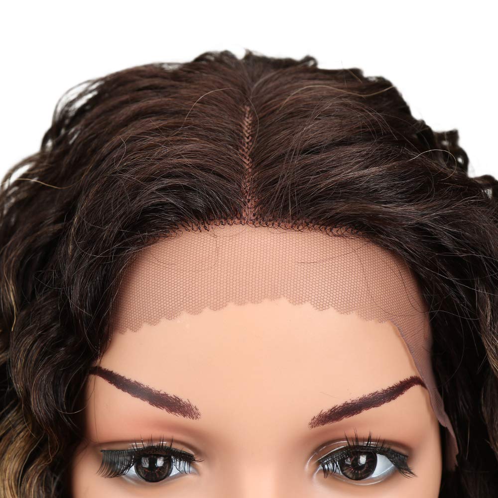 Joedir | Long Small Curly Wavy 1.5"x4.5" Lace Front Synthetic Wig | 28 inch Length | Ombre HoneyBlonde
