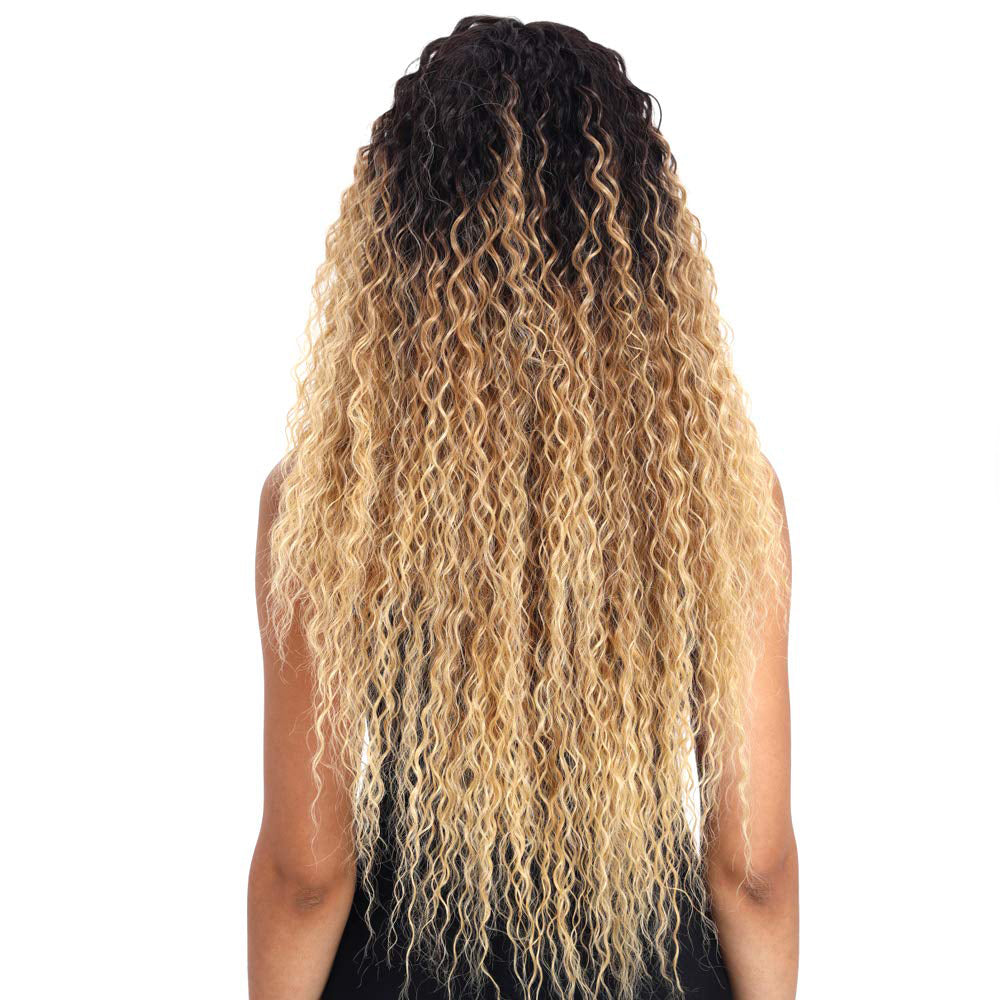 Joedir | Long Small Curly Wavy 1.5"x4.5" Lace Front Synthetic Wig | 28 inch Length | Ombre HoneyBlonde