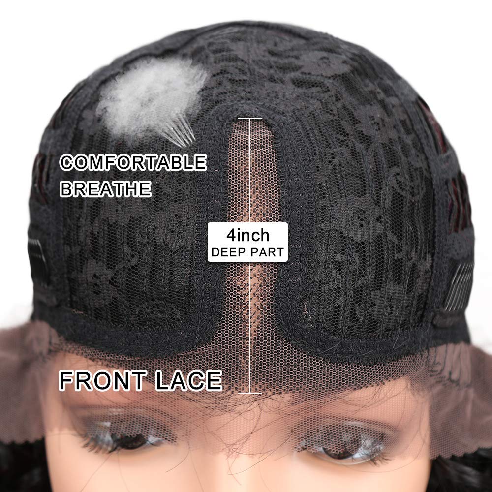 Joedir | Long Small Curly Wavy 1.5"x4.5" Lace Front Synthetic Wig | 28 inch Length | TT1B/33