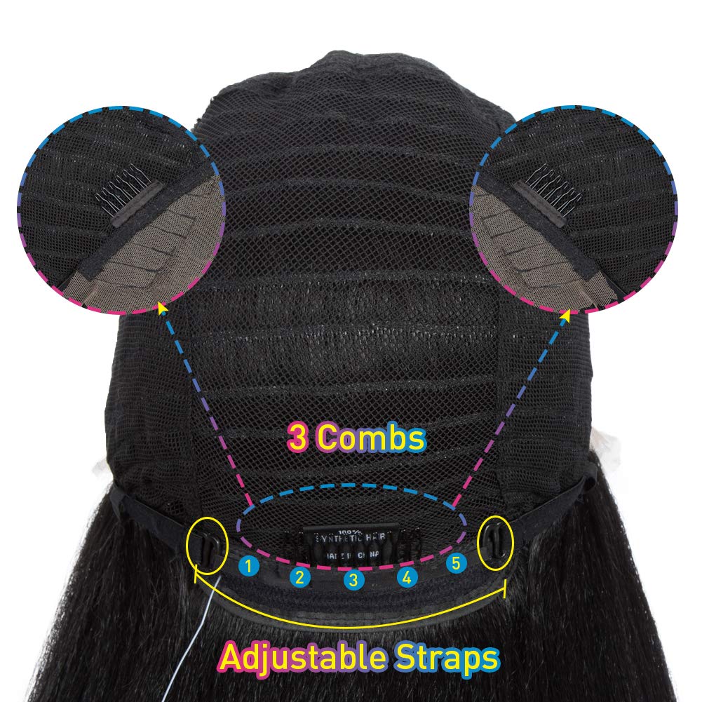 Joedir | Straight Yaki Free Part Synthetic Wig with Baby Hair | 24 inch Length | Natural Black