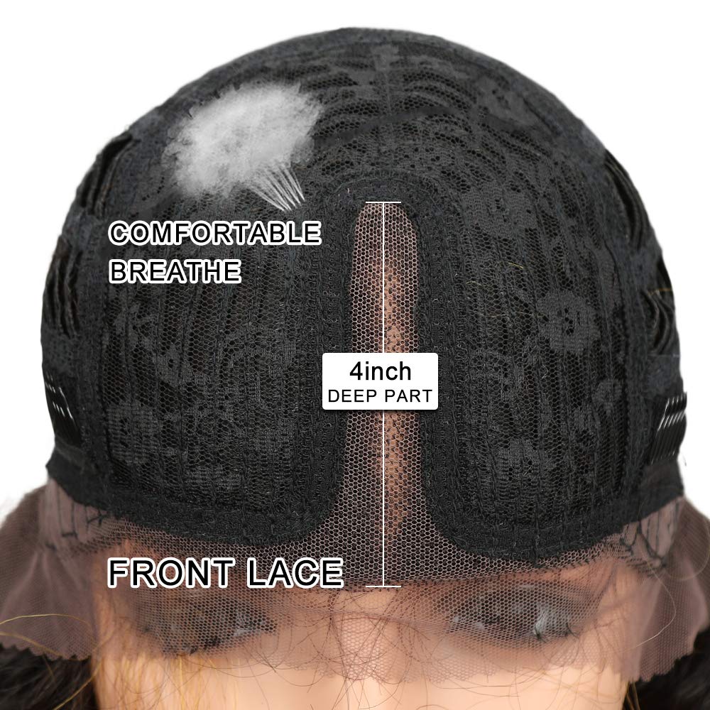Joedir | Long Small Curly Wavy 1.5"x4.5" Lace Front Synthetic Wig | 28 inch Length | Ombre Blonde