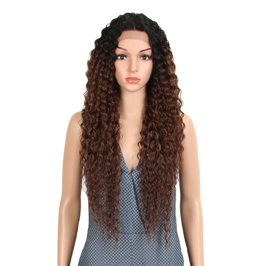 Joedir | Long Small Curly Wavy 1.5"x4.5" Lace Front Synthetic Wig | 28 inch Length | TT1B/33