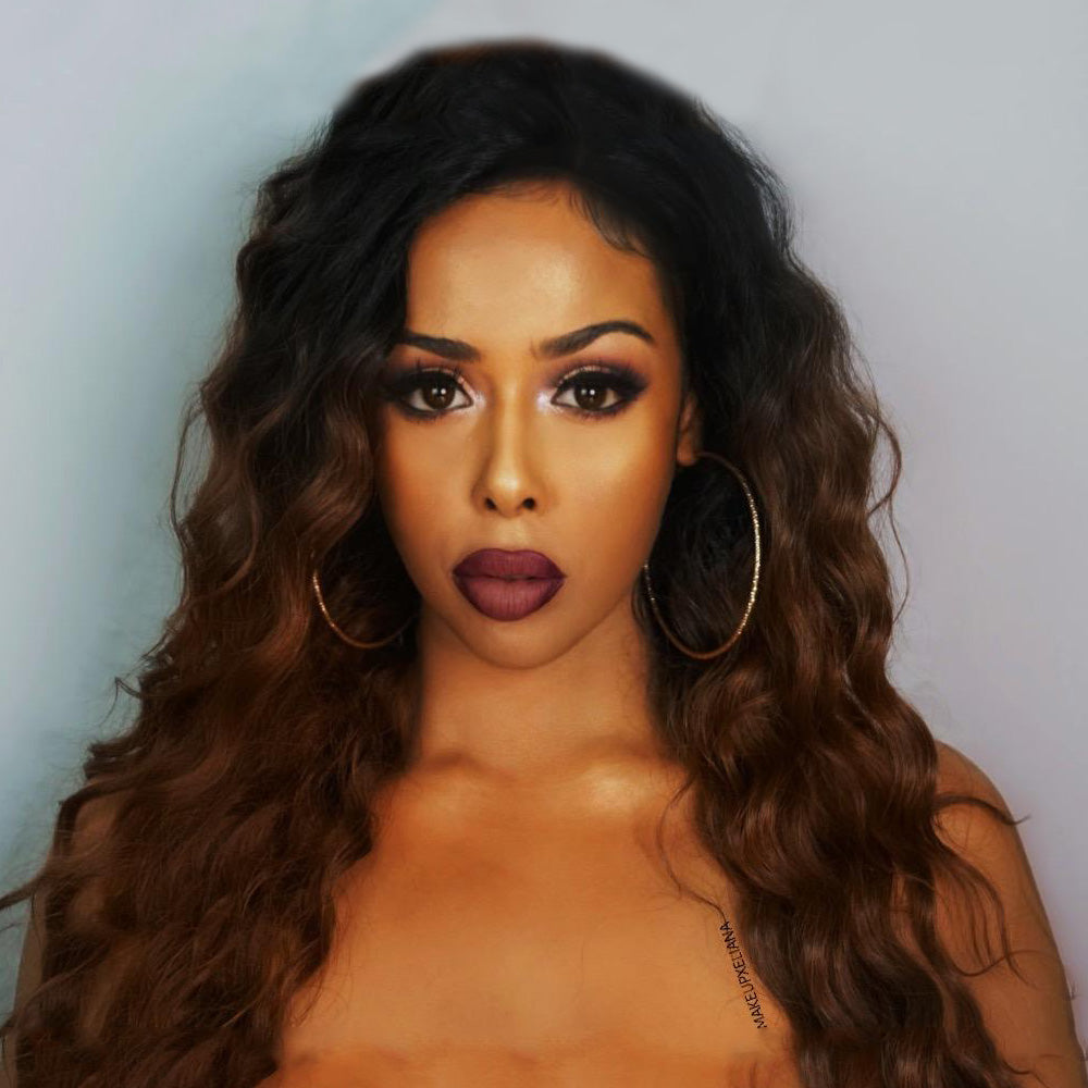 Joedir | Long Wave Lace Front Synthetic Wig | 30 inch Length | Ombre Brown