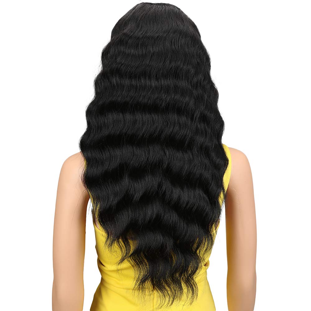 Joedir | Long Wave 1.5x4.5'' Lace Front Synthetic Wigs | 24 inch Length | Natural Black