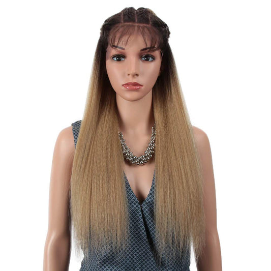 Joedir | Straight Yaki 13x4''Free Part Lace Front Synthetic Wigs with Baby Hair | 24 inch Length | Ombre Blonde