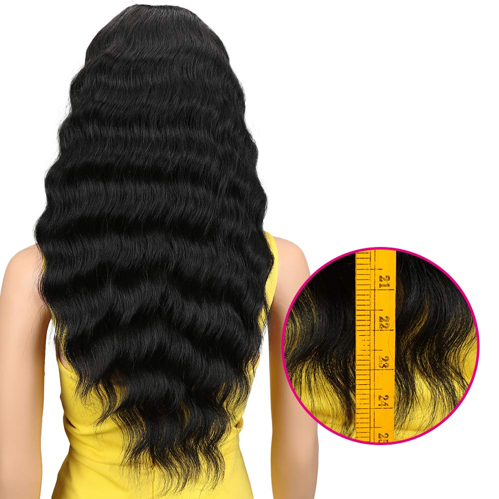 Joedir | Long Wave 1.5x4.5'' Lace Front Synthetic Wigs | 24 inch Length | Natural Black