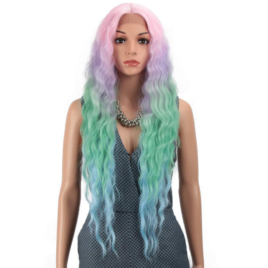 Joedir | Long Wavy Lace Front Synthetic Wigs with Baby Hair | 30 inch Length | Ombre Rainbow