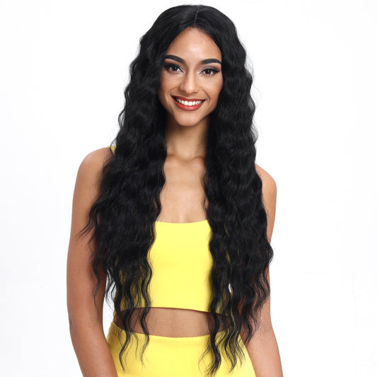 Joedir | 4.5 inch Lace Front Long Wavy Synthetic Wig | 30 inch Length | Natural Black